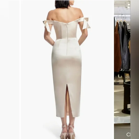 Dress the Population Verona Off the Shoulder Satin Midi Cocktail Dress - Picture 2 of 10